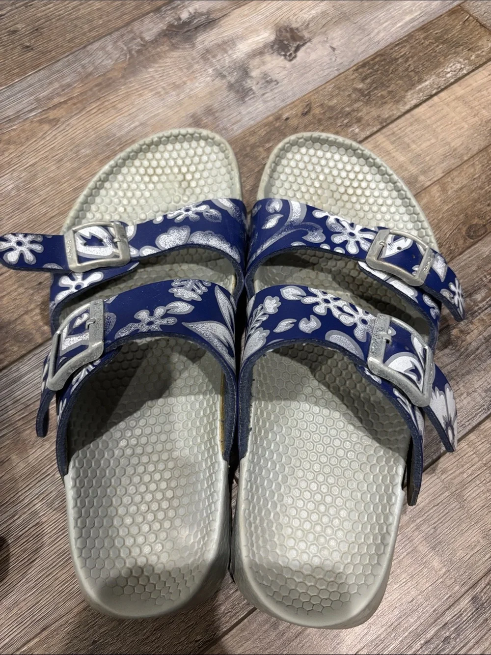 Birkenstock Blue Floral Double-Buckle Sandals